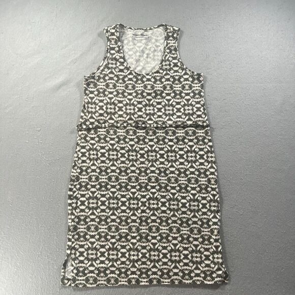 Eddie Bauer Dress Womens Size M‎ Green White Midi Sleeveless Tie Waist Geo Print - Picture 1 of 13